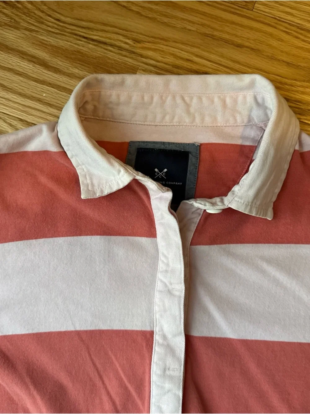 Crew Clothing Company Pink Orange Striped Rugby Shirt Preppy Coastal Top Size 12 - Picture 6 of 10